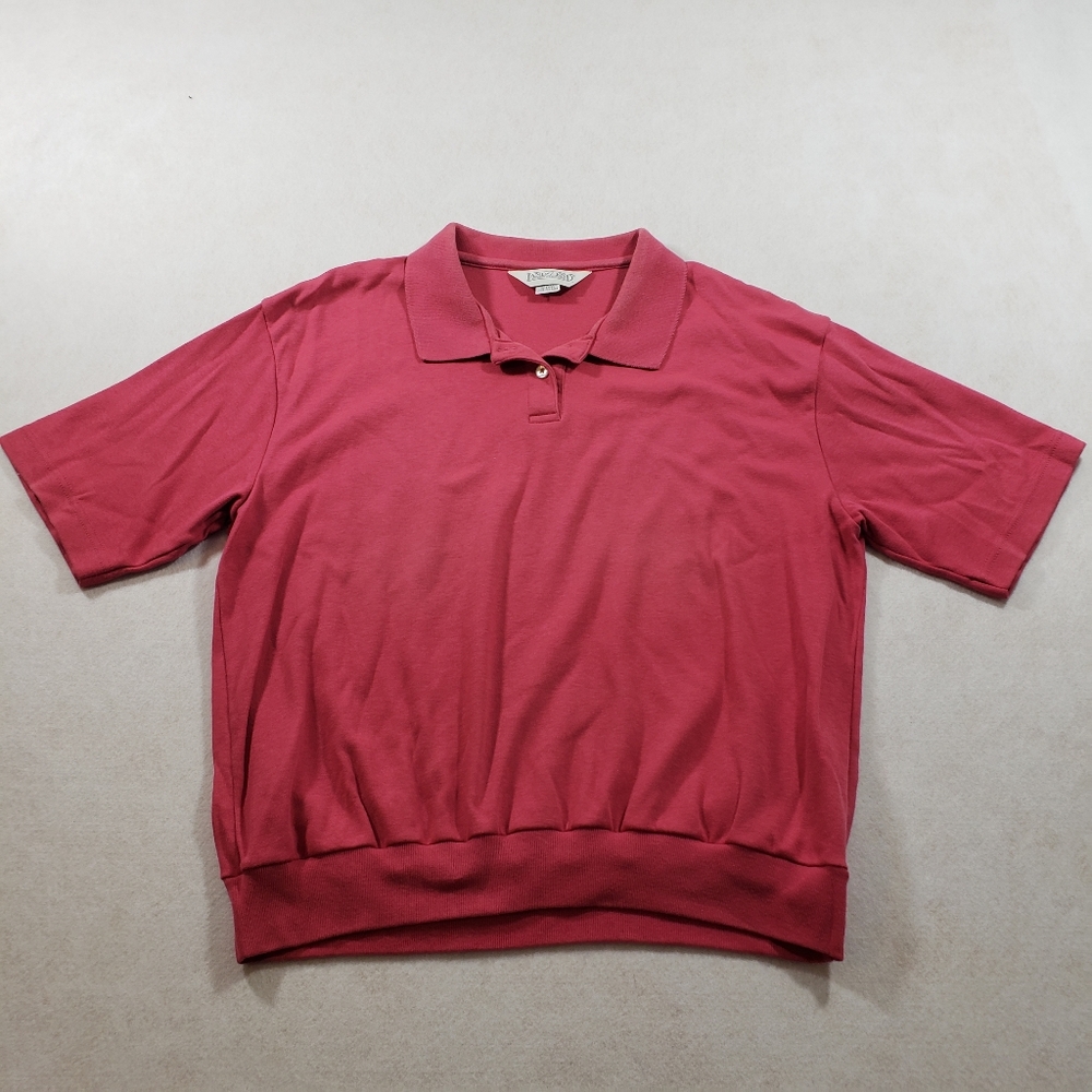 Lands end polo shirt womens pink banded short sleeved collared 1/4 butto…